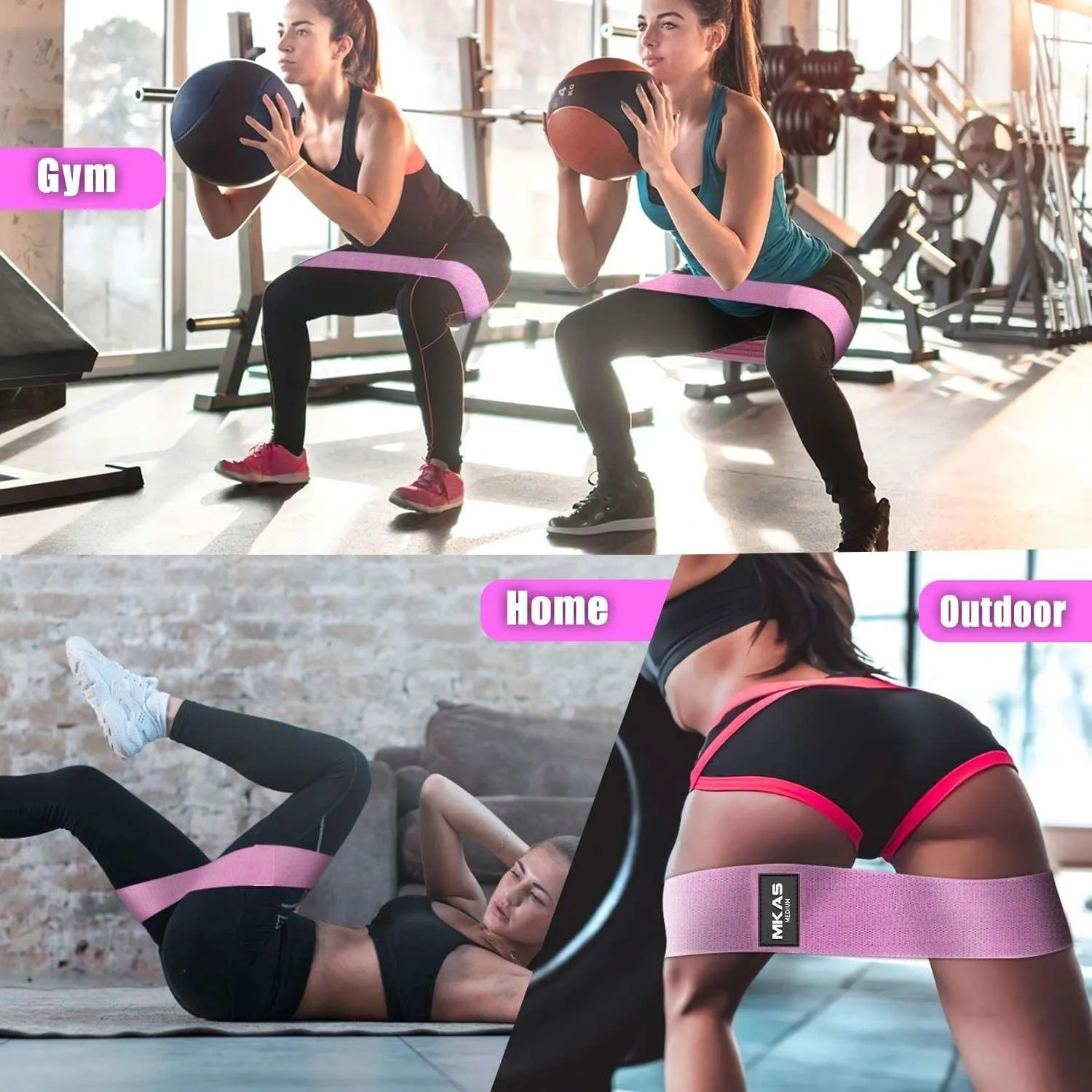 Hip Fitness Resistance Exercise Workout Band 3-Piece For Leg Thigh Butt Equipment