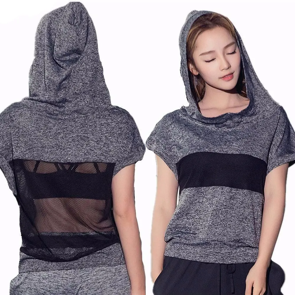 Hooded Meshed Short Sleeve Workout Shirt