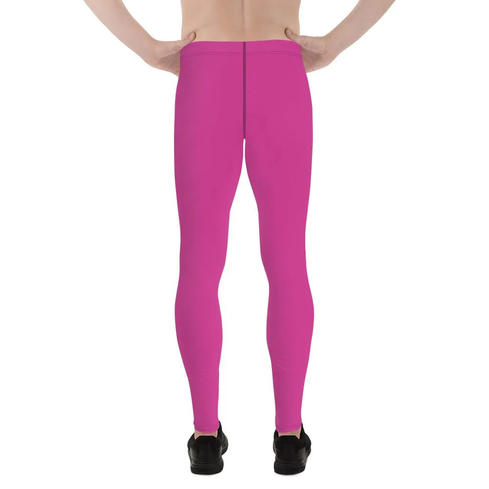 Hot Pink Solid Color Meggings, Best Print Premium Men's Leggings Compression Tights - Made in USA/ MX/ EU