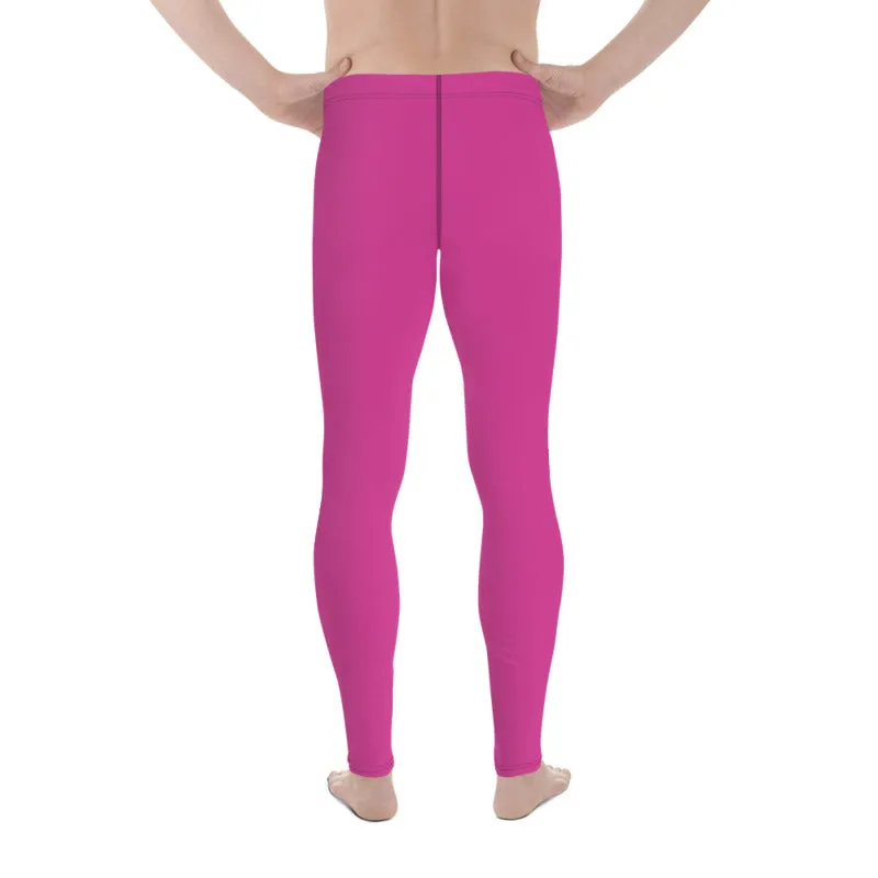 Hot Pink Solid Color Meggings, Best Print Premium Men's Leggings Compression Tights - Made in USA/ MX/ EU