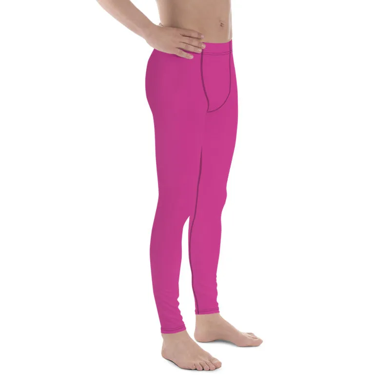 Hot Pink Solid Color Meggings, Best Print Premium Men's Leggings Compression Tights - Made in USA/ MX/ EU