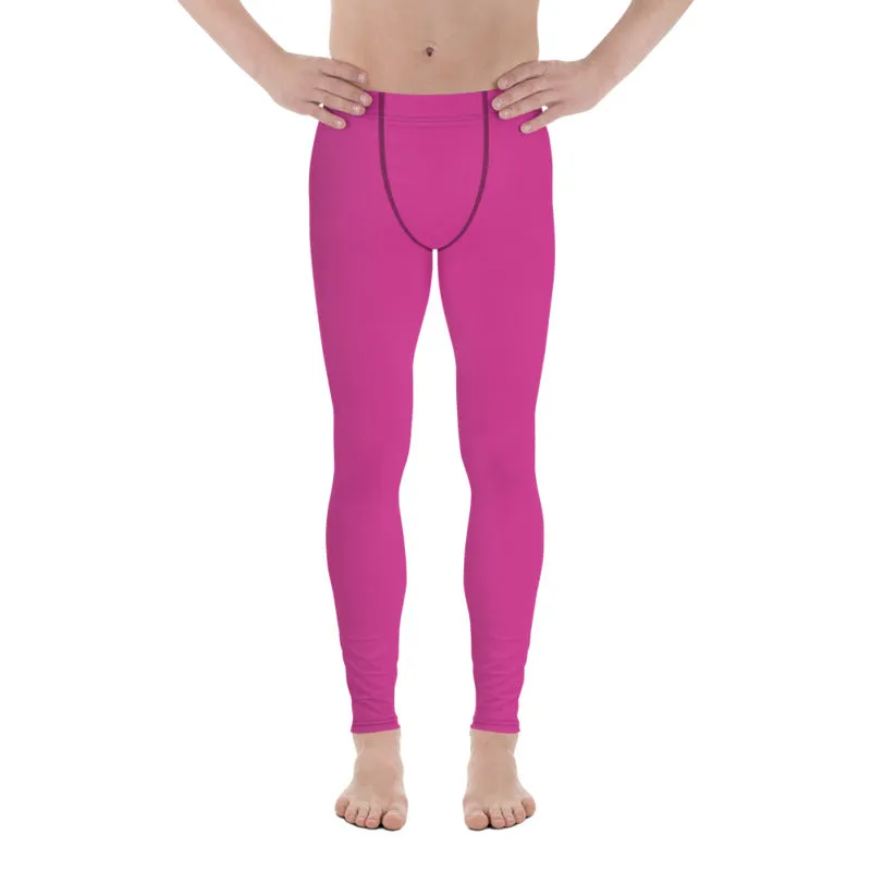 Hot Pink Solid Color Meggings, Best Print Premium Men's Leggings Compression Tights - Made in USA/ MX/ EU