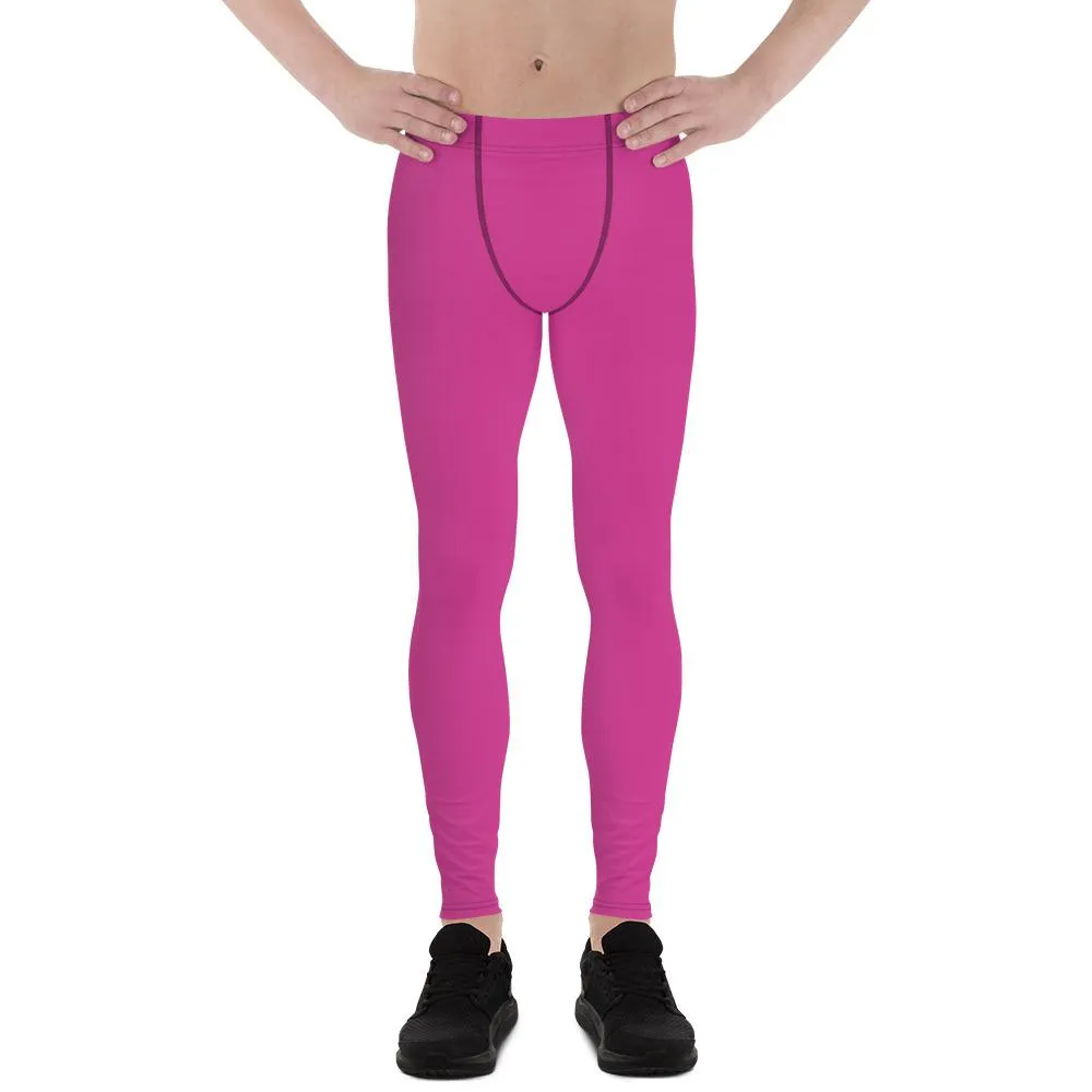 Hot Pink Solid Color Meggings, Best Print Premium Men's Leggings Compression Tights - Made in USA/ MX/ EU