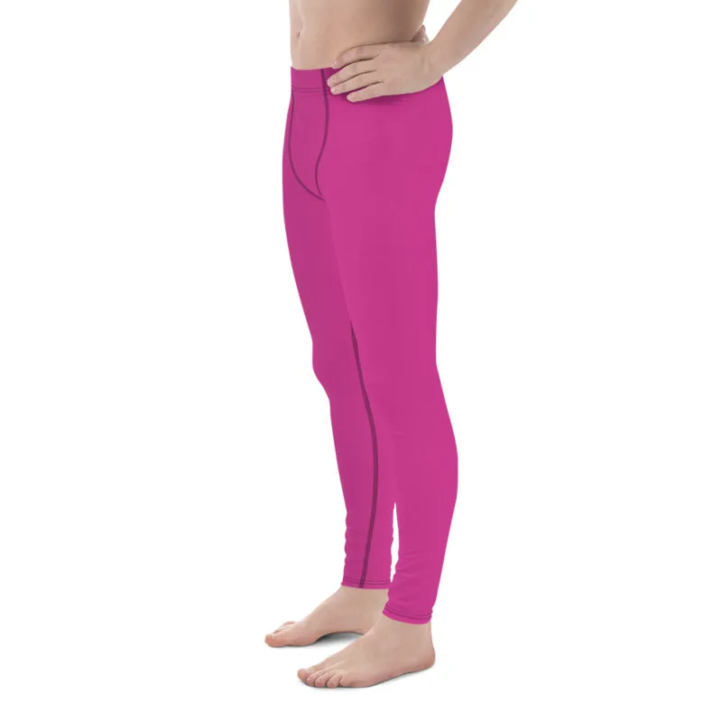 Hot Pink Solid Color Meggings, Best Print Premium Men's Leggings Compression Tights - Made in USA/ MX/ EU