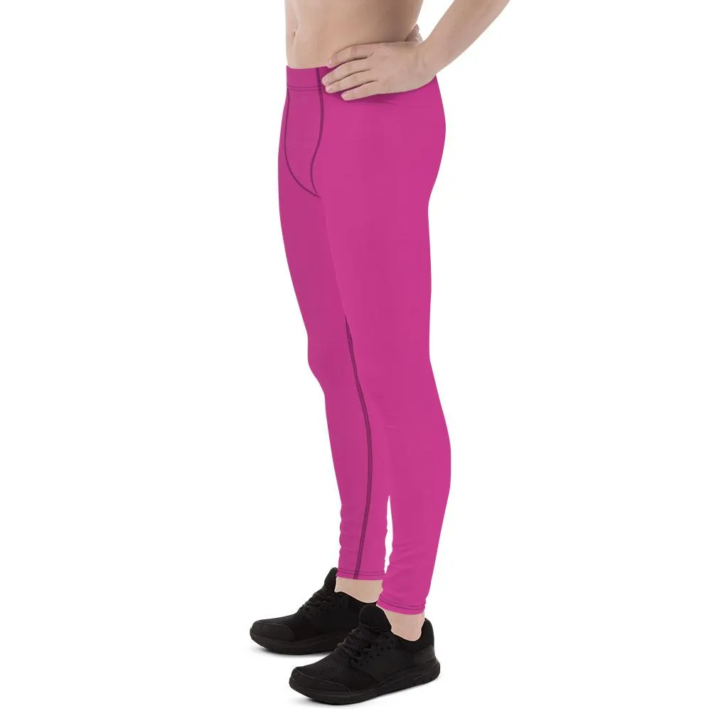 Hot Pink Solid Color Meggings, Best Print Premium Men's Leggings Compression Tights - Made in USA/ MX/ EU