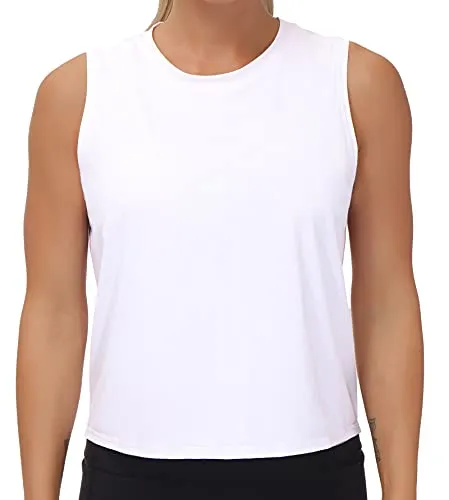 Ice Silk Workout Tops for Women Quick Dry Muscle Gym Running Shirts Sleeveless Flowy Yoga Tank Tops (White, Large)