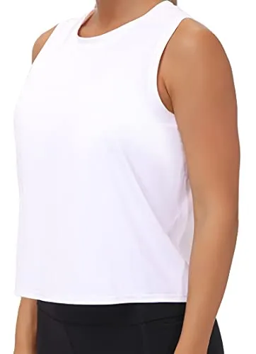 Ice Silk Workout Tops for Women Quick Dry Muscle Gym Running Shirts Sleeveless Flowy Yoga Tank Tops (White, Large)