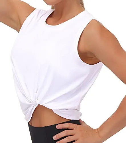 Ice Silk Workout Tops for Women Quick Dry Muscle Gym Running Shirts Sleeveless Flowy Yoga Tank Tops (White, Large)