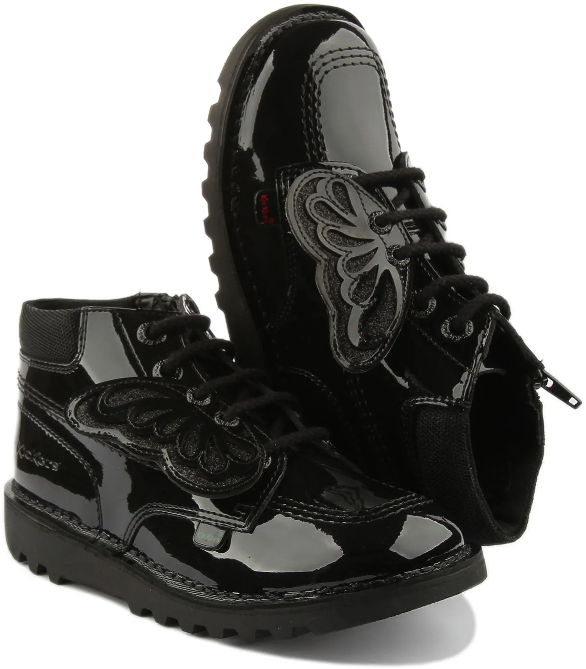 Kickers Kick Hi In Black Patent For Juniors