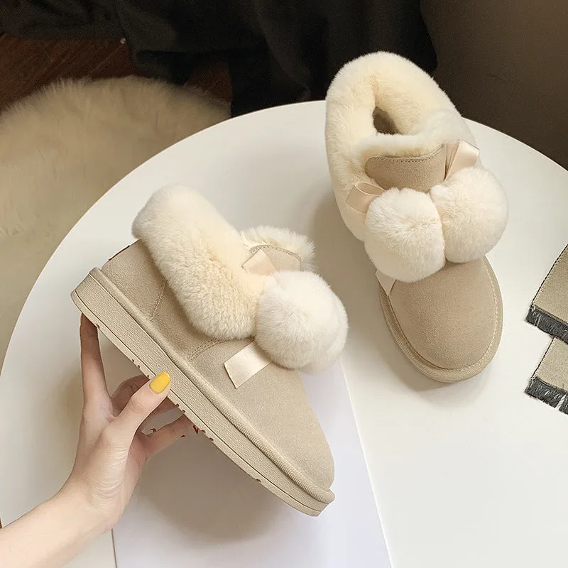 Ladies Winter Warm Slippers Indoor Outdoor Slipper Boots Booties with Fuzzy Balls