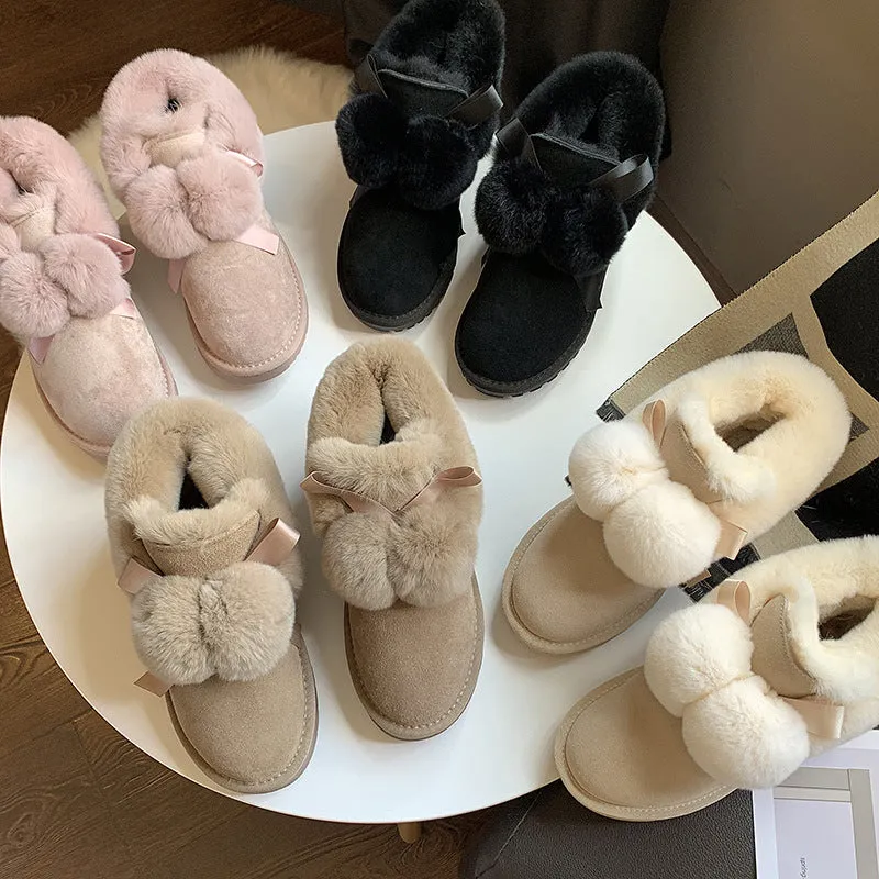 Ladies Winter Warm Slippers Indoor Outdoor Slipper Boots Booties with Fuzzy Balls