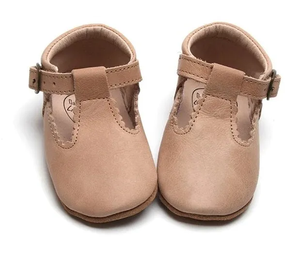 Leather Soft Sole T-Bar Shoes - Camel