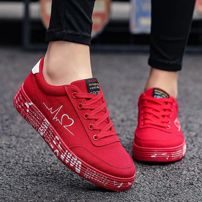 Love Print Casual Lace-Up Sneakers for Women & Men