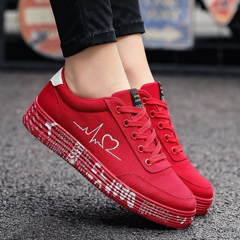 Love Print Casual Lace-Up Sneakers for Women & Men