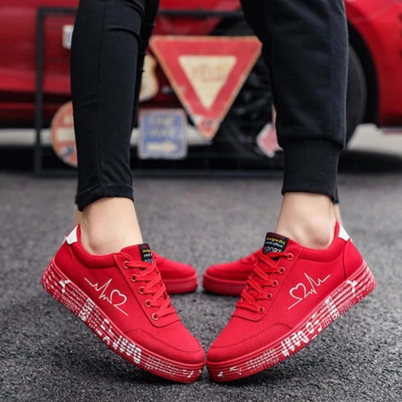 Love Print Casual Lace-Up Sneakers for Women & Men