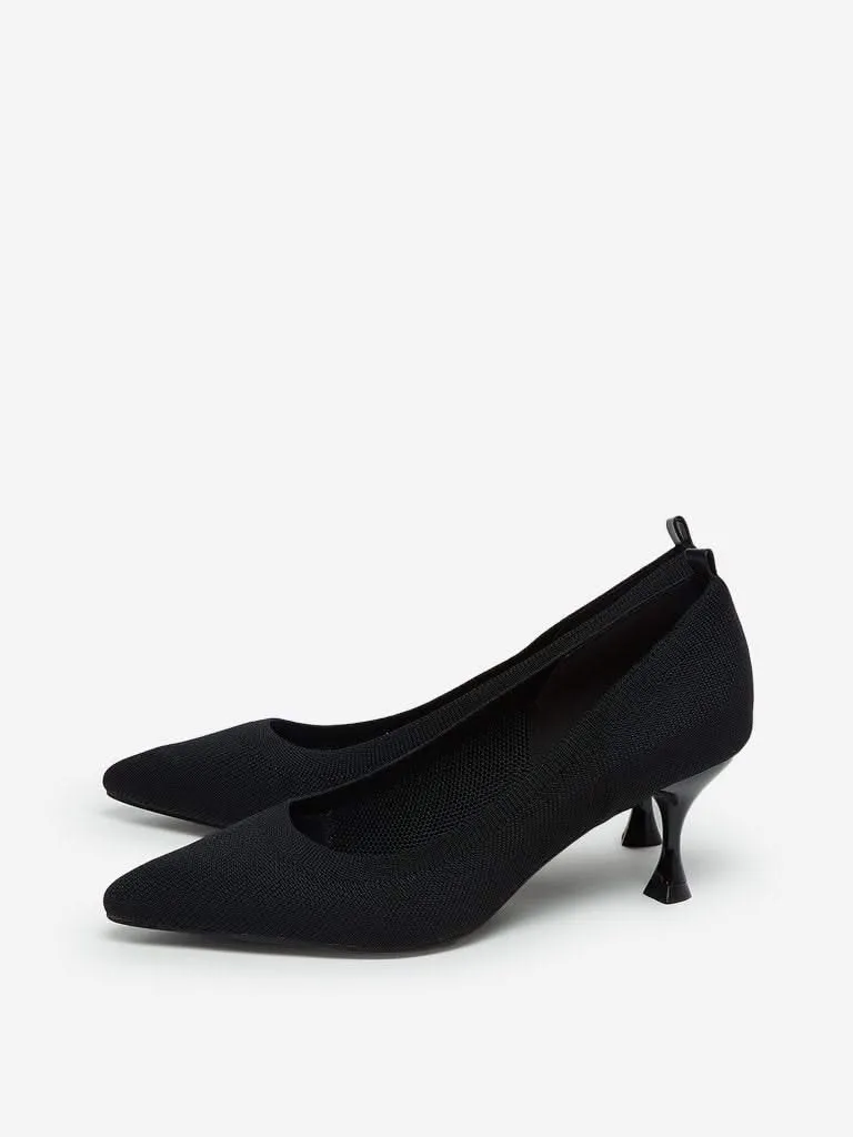 LUNA BLU Black Knitted Kitten Heel Pumps