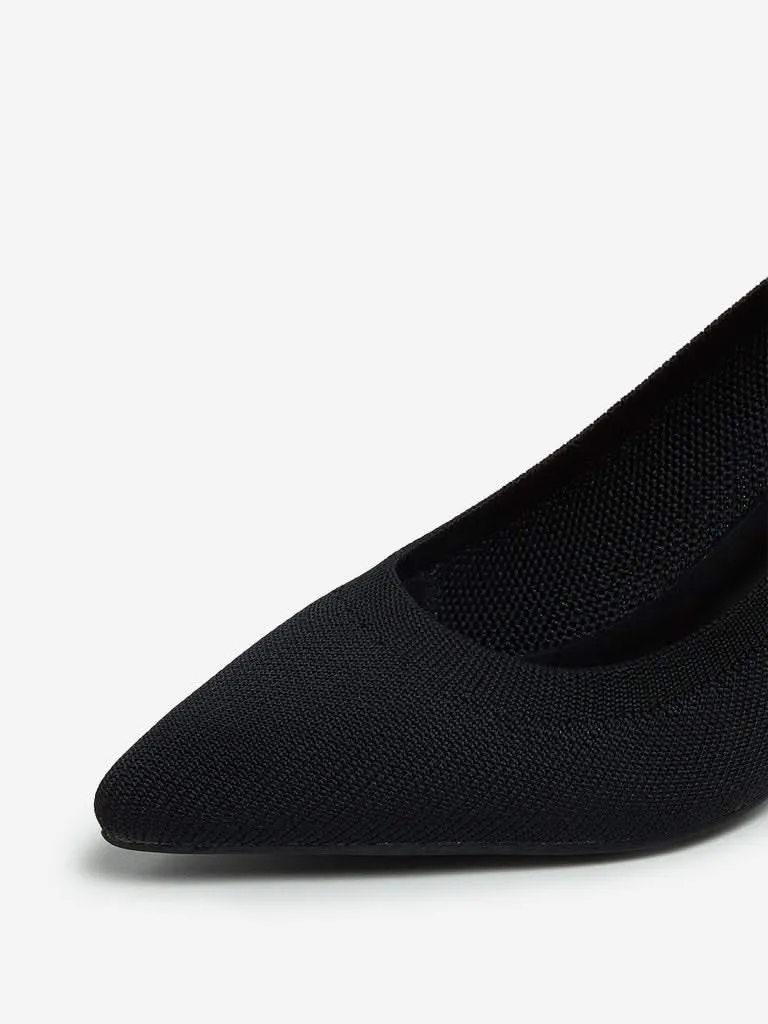 LUNA BLU Black Knitted Kitten Heel Pumps