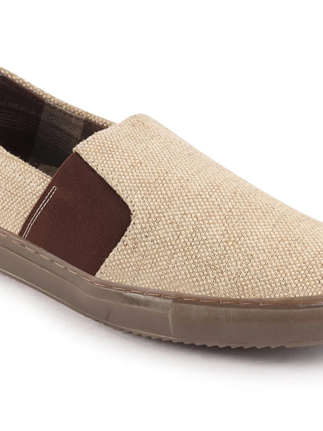 Men Beige Colorblocked Classic Jute/Fabric Slip On Canvas Sneaker Slip On Casual Shoes