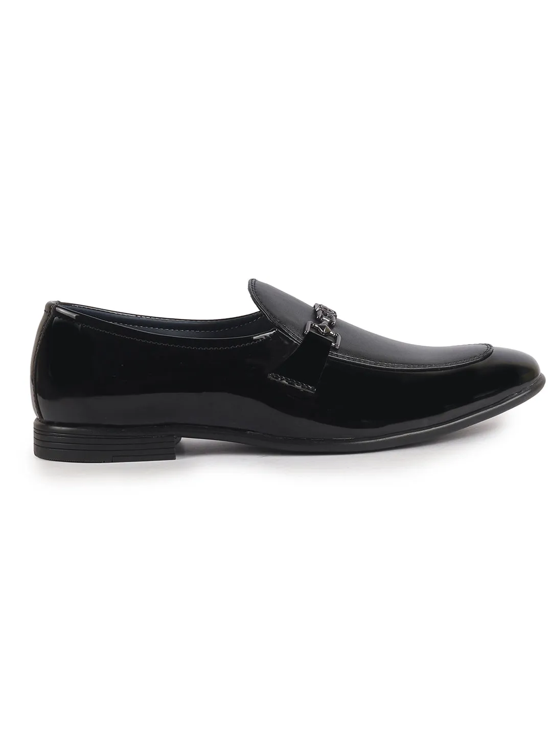 Men Black Patent Leather Horsebit Buckle Ethnic Slip On Shoes|Party Shoe|Formal Office Shoe|Wedding Shoe