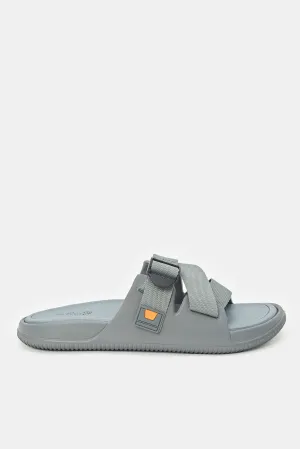 Men Grey Strappy Slide With Adjustment Buckle