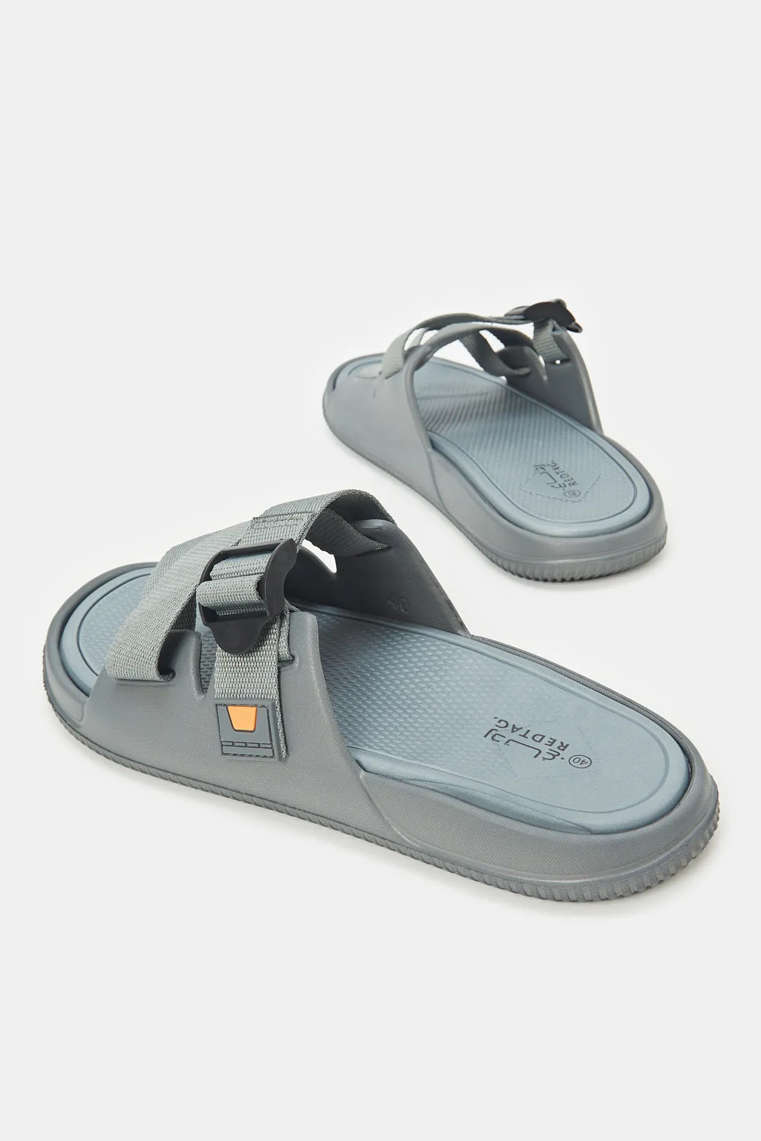 Men Grey Strappy Slide With Adjustment Buckle