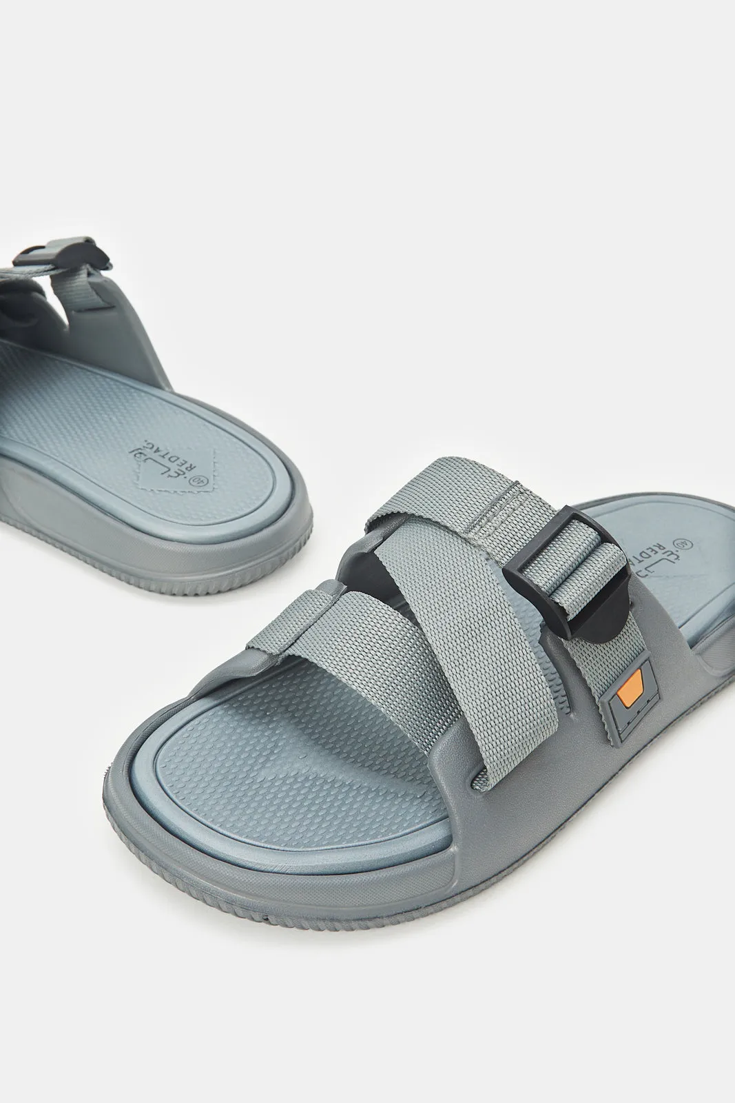 Men Grey Strappy Slide With Adjustment Buckle