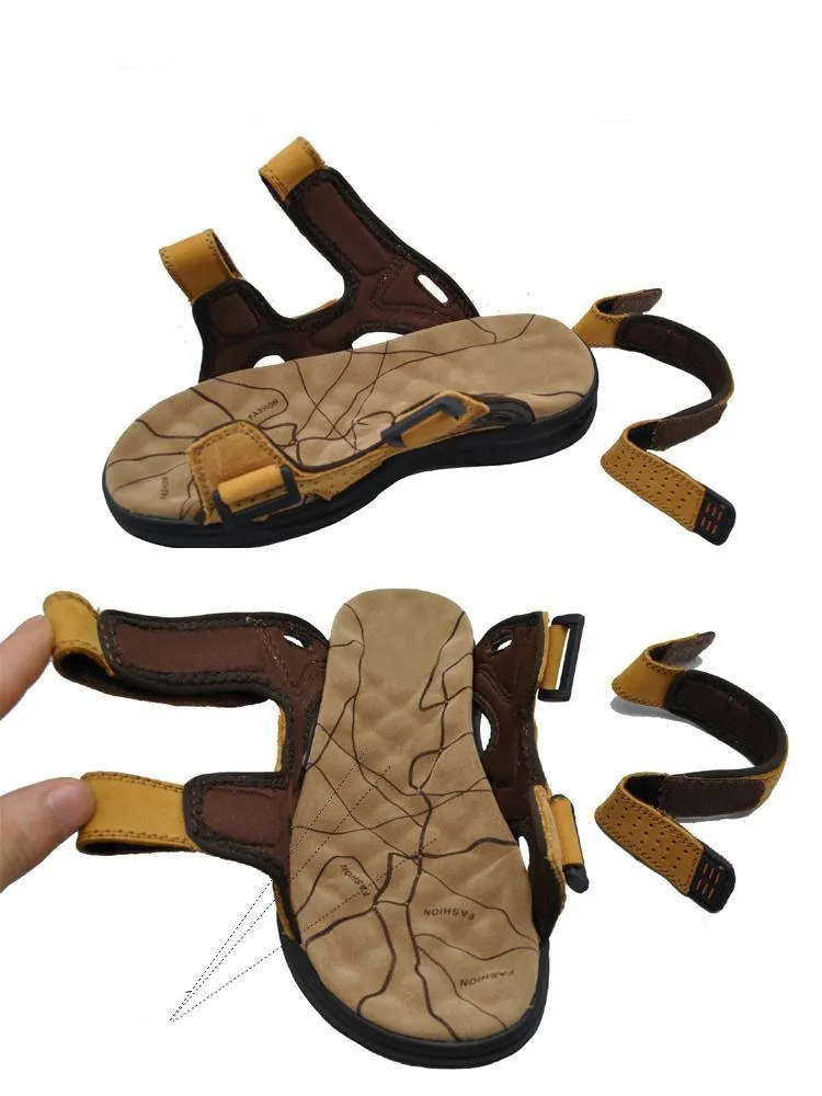 Men Sandals - Genuine Leather Cowhide Summer Outdoor Casual Suede Leather Sandals