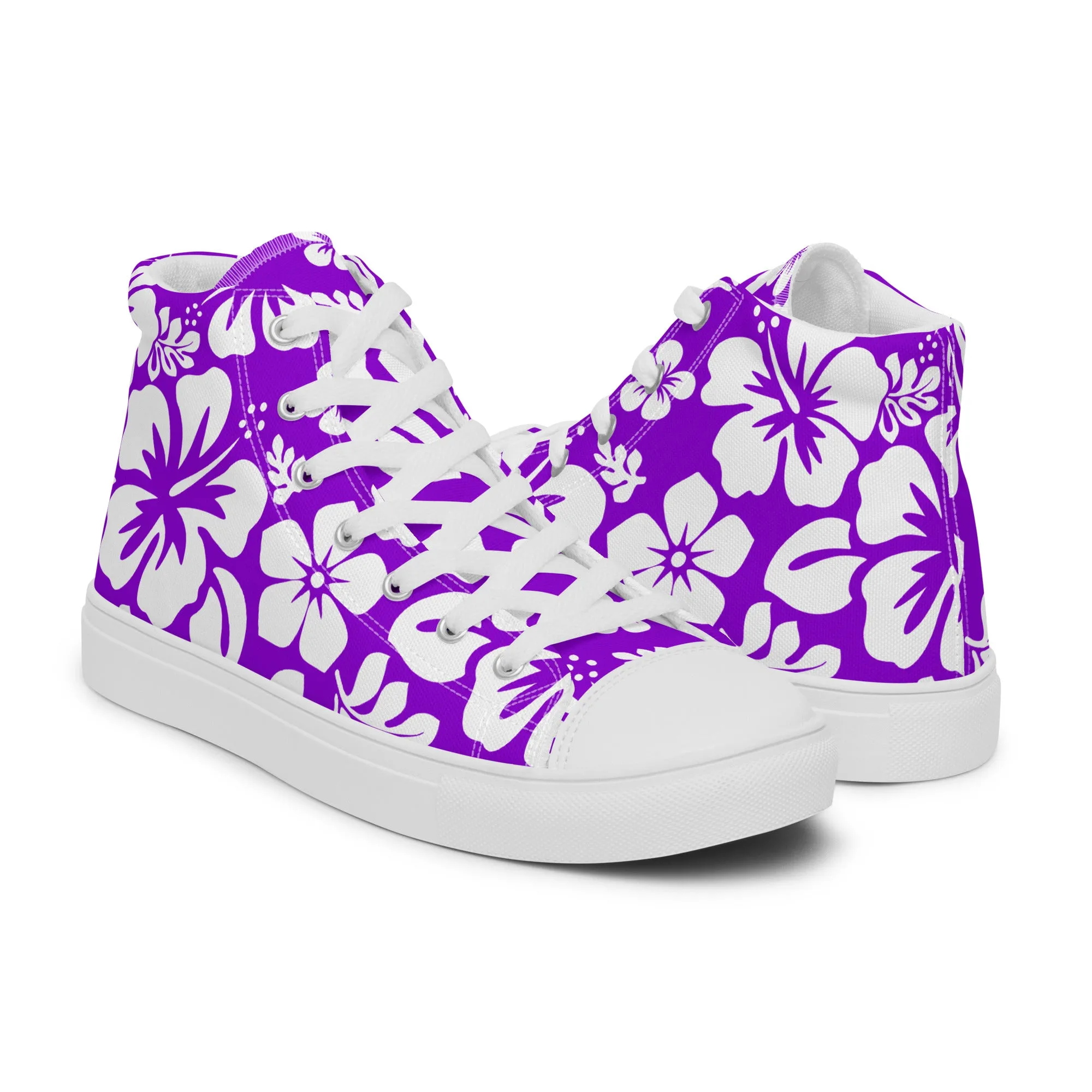 Men’s Purple and White Hawaiian Print High Top Shoes