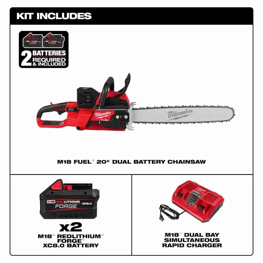 Milwaukee 2827-22 M18 FUEL 20" Dual Battery Chainsaw Kit