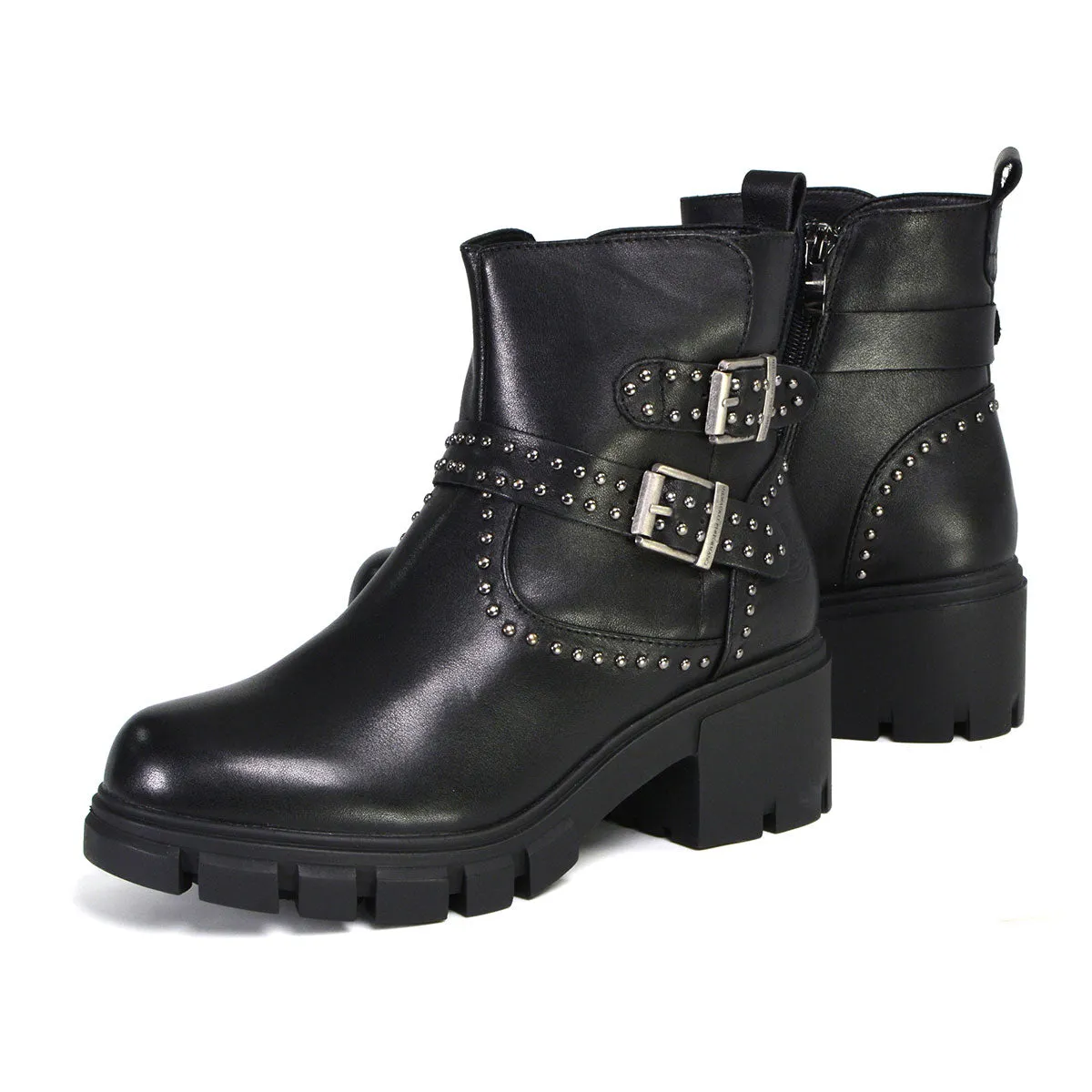 Milwaukee Leather MBL9446 Women's ‘Siren’ Premium Black Leather Studded Fashion Boots w/ Side Zippers