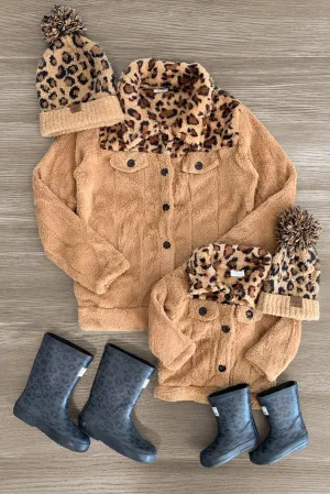 Mom & Me - Brown Cheetah Sherpa Jacket