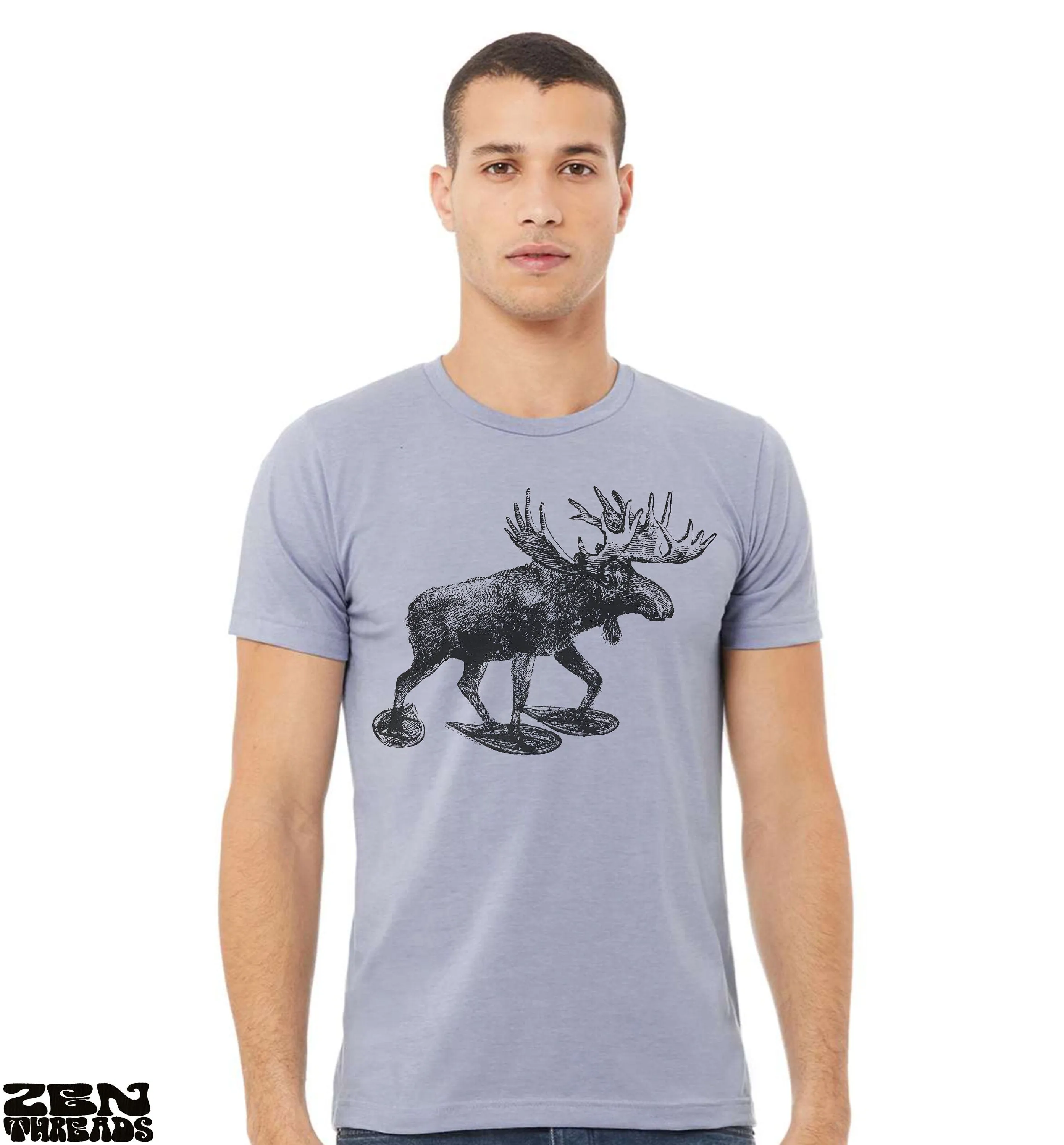 Moose in Snow Shoes Unisex T-Shirt - Soft Vintage Tee for Animal Lovers