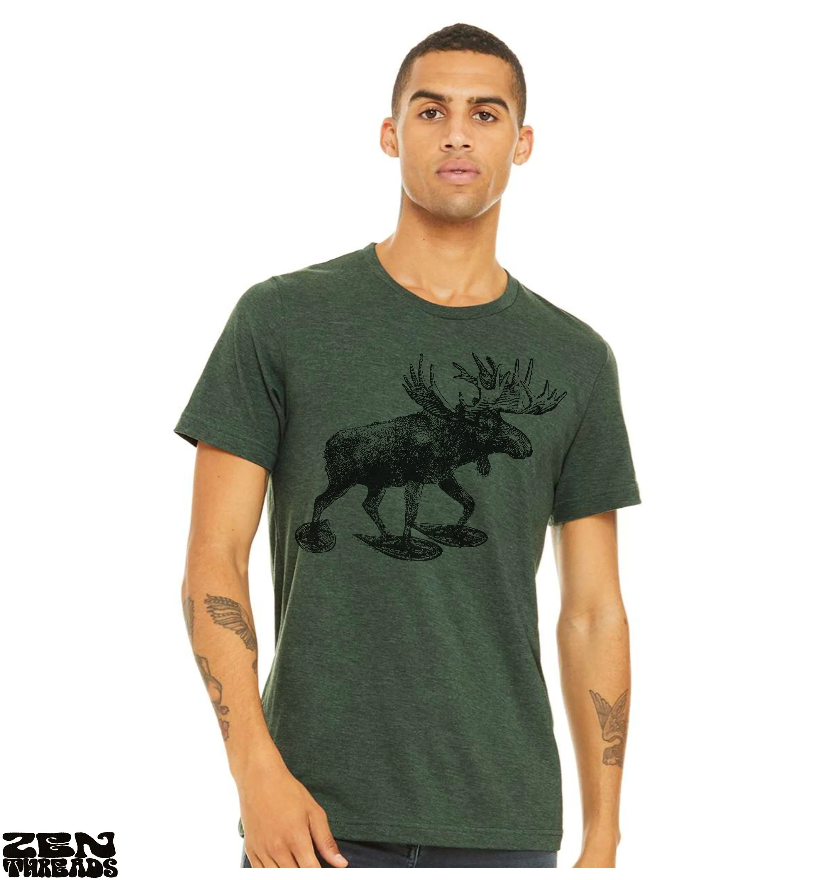 Moose in Snow Shoes Unisex T-Shirt - Soft Vintage Tee for Animal Lovers