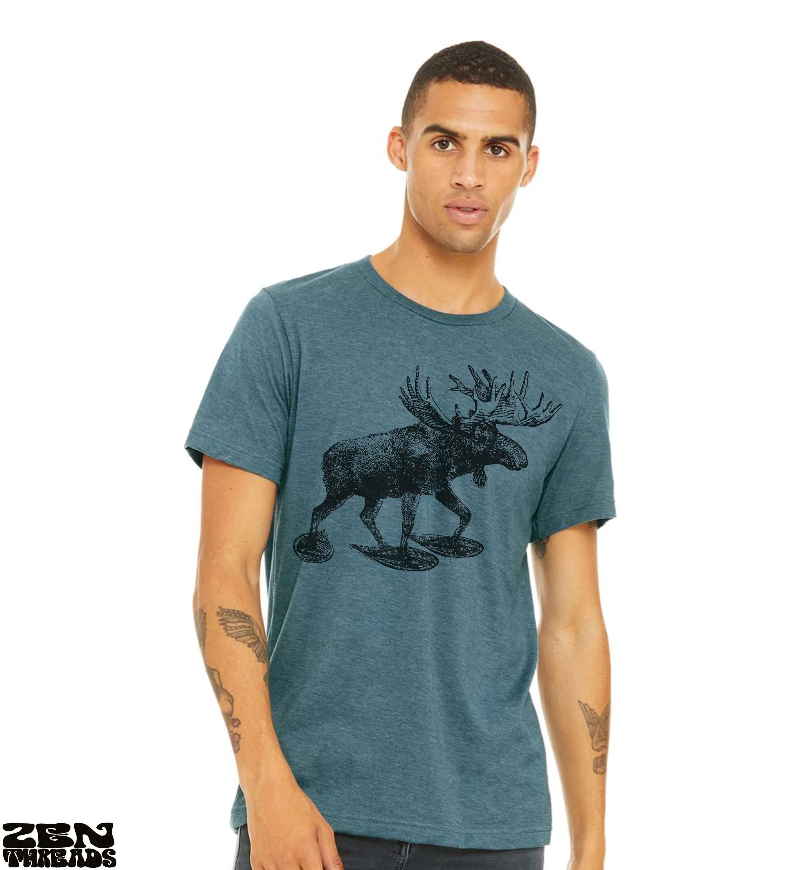 Moose in Snow Shoes Unisex T-Shirt - Soft Vintage Tee for Animal Lovers