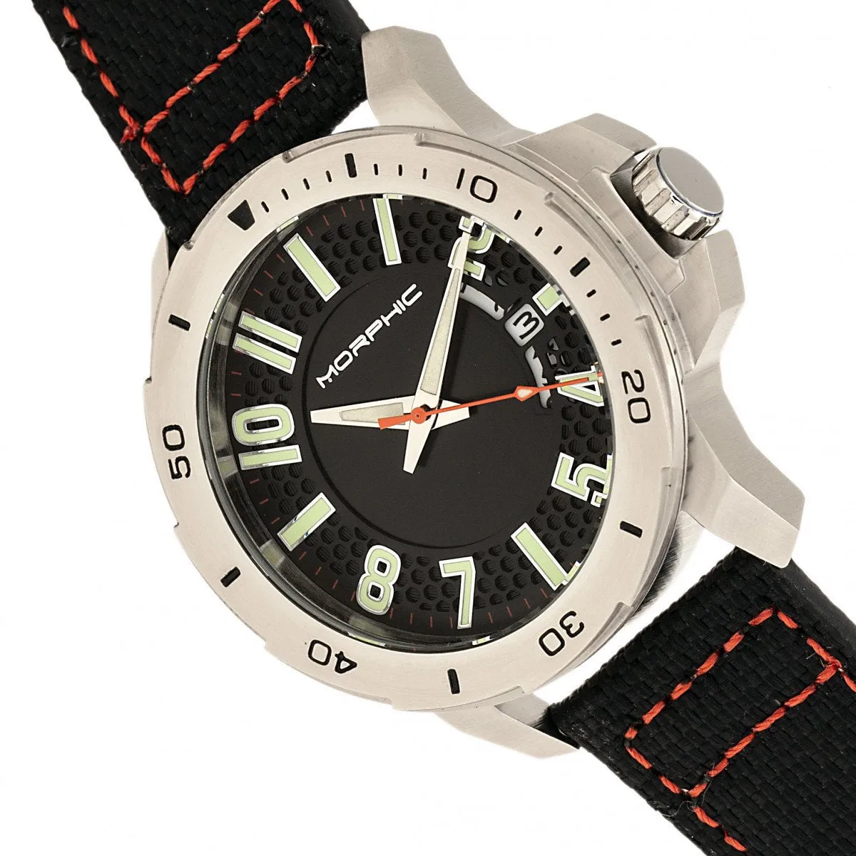 Morphic M70 Series Canvas-Overlaid Leather-Band Watch w/Date