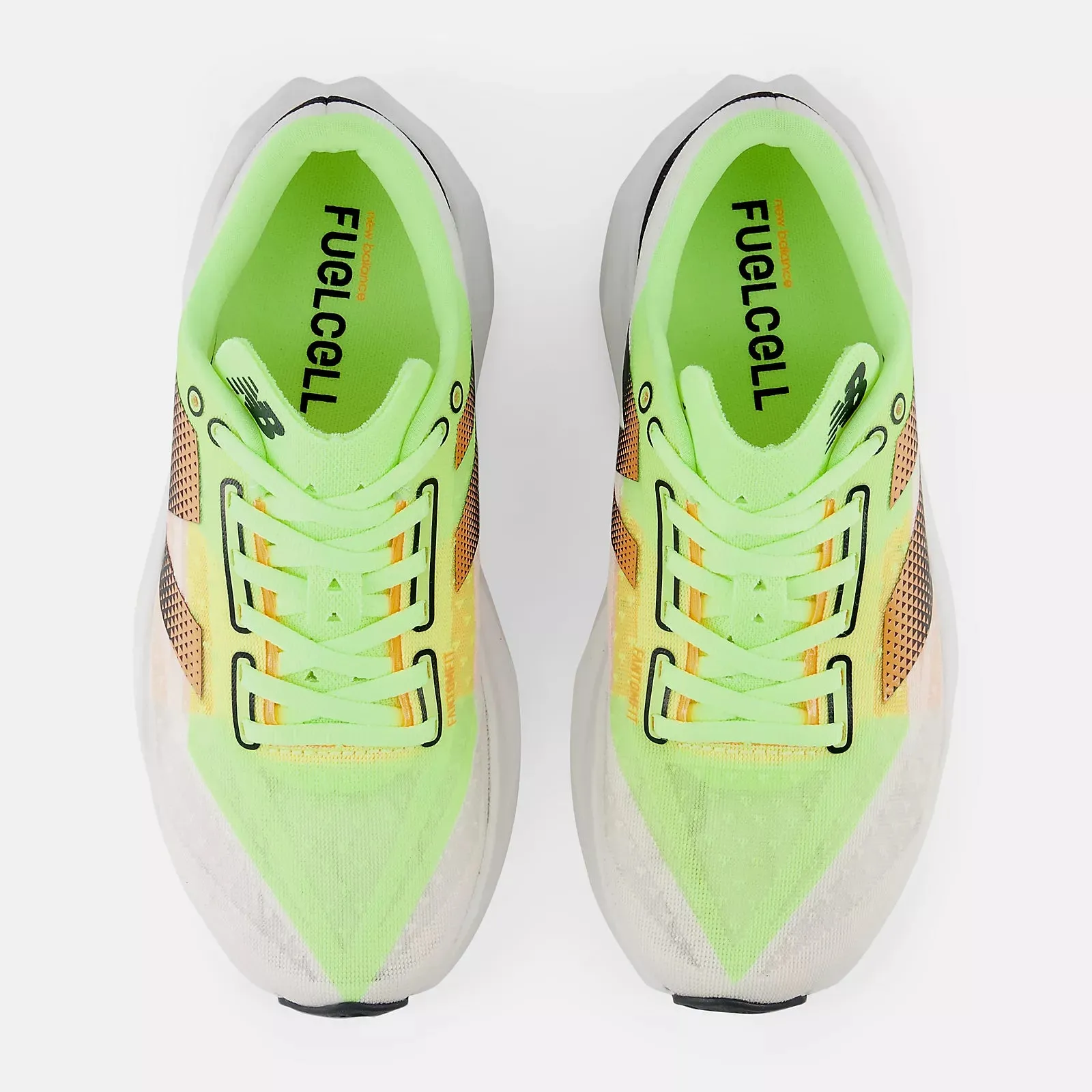 New Balance Womens Fuelcell Rebel v4 - White with bleached lime glo and hot mango (WFCXLA4)