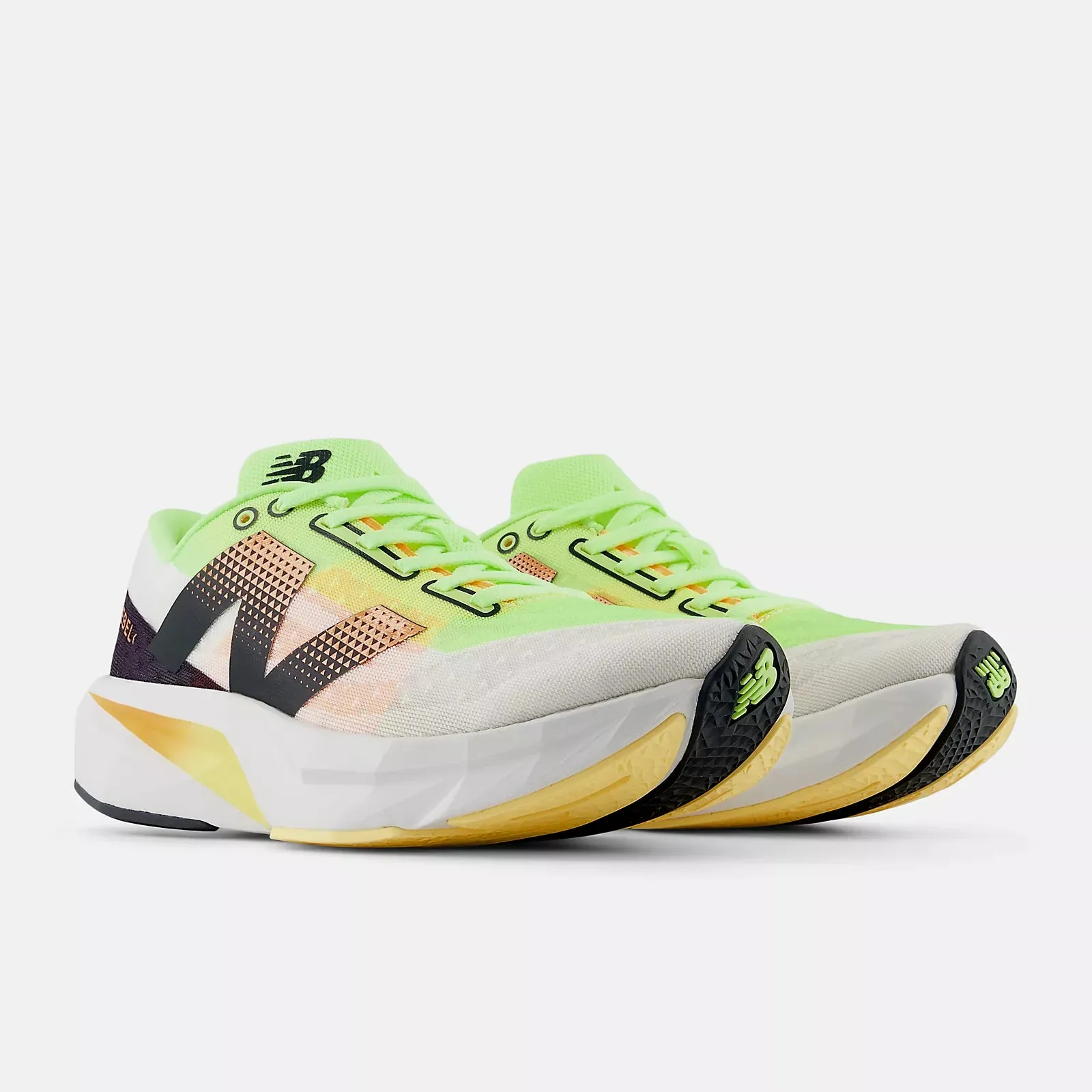 New Balance Womens Fuelcell Rebel v4 - White with bleached lime glo and hot mango (WFCXLA4)