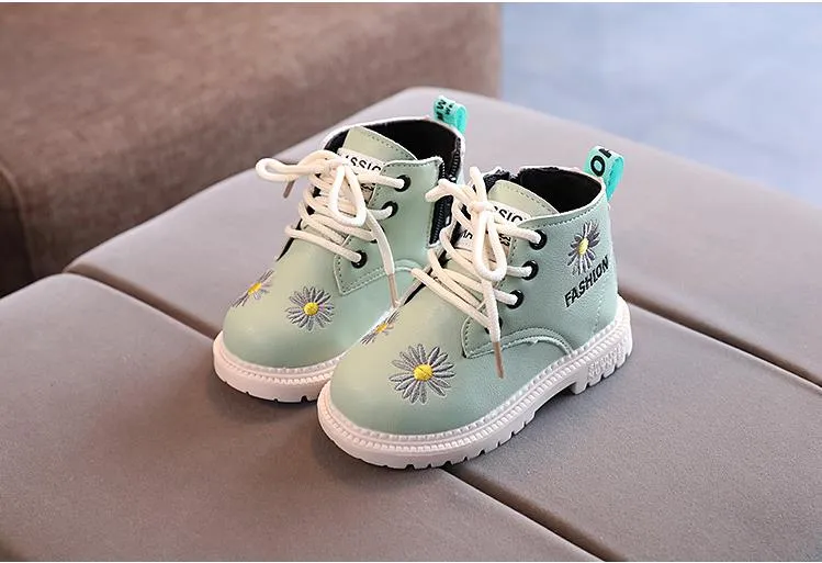 New Kids Baby Girls Shoes Boys Student PU Leather Lace Up Ankle Boots