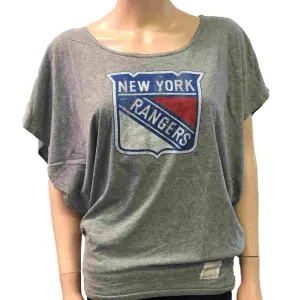 New York Rangers Retro Brand WOMEN Gray Oversized Tri-Blend Workout T-Shirt