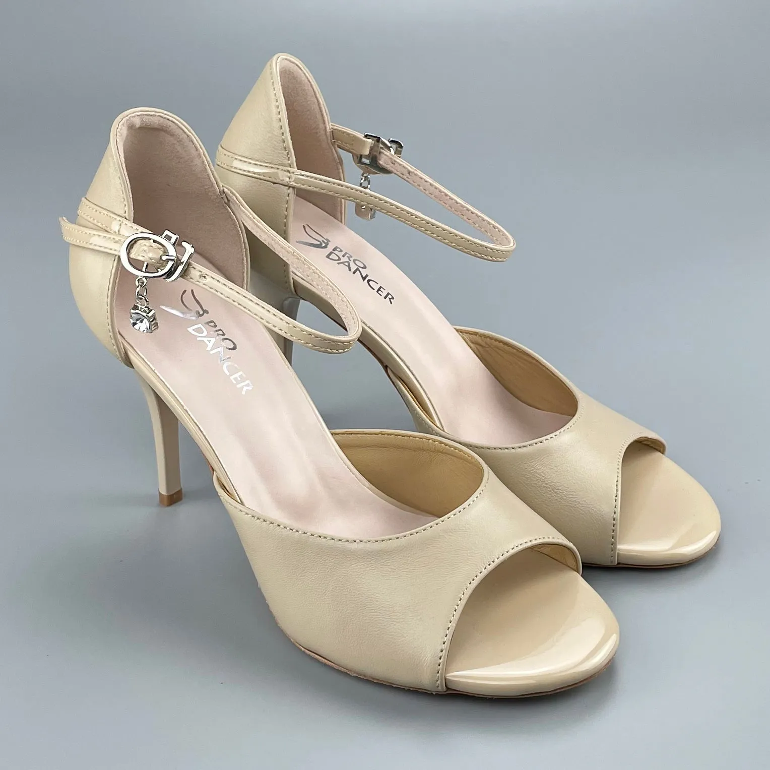 Open-toe and Closed-back Argentine Tango Shoes High Salsa Heels Hard Leather Sole Sandals Nude