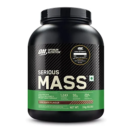 OPTIMUM NUTRITION (ON) Serious Mass High Protein High Calorie Weight Gainer Powder - 3 kg (Chocolate) with Vitamins and Minerals, Vegetarian