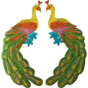 Pair of Peacock Patches Iron Sew On Clothes Bag Denim Jeans Embroidered Badges