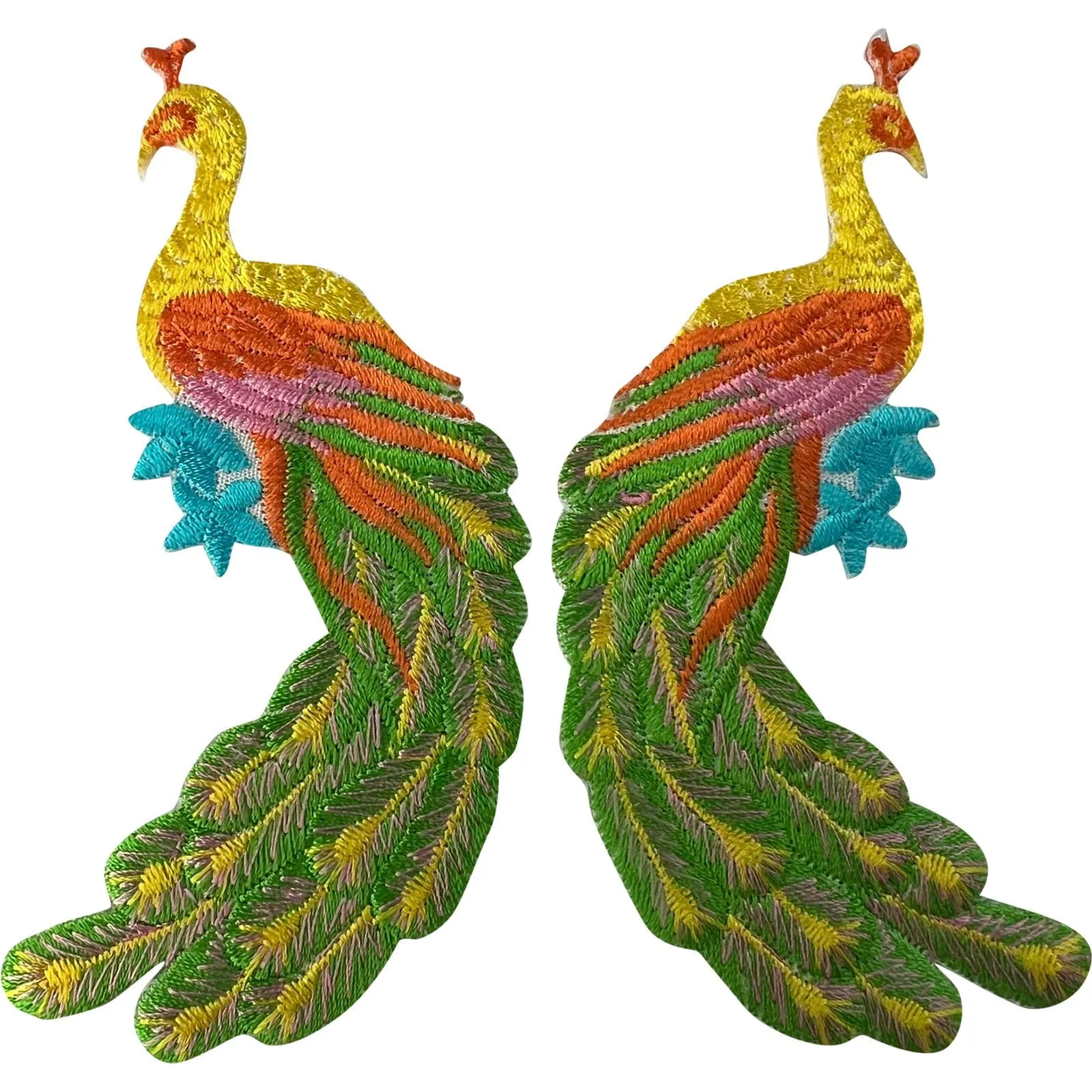 Pair of Peacock Patches Iron Sew On Clothes Bag Denim Jeans Embroidered Badges