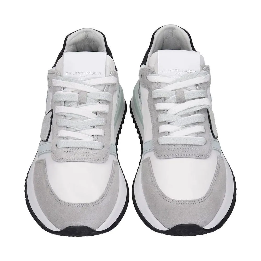 Philippe Model Chic White Fabric Sneakers with Leather Accents