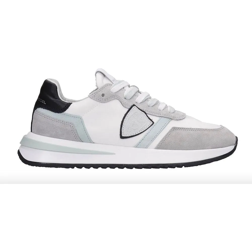 Philippe Model Chic White Fabric Sneakers with Leather Accents