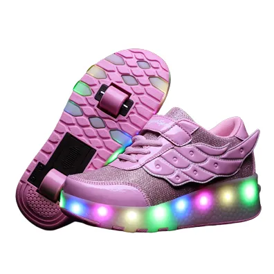 Pink Light Up Led Roller Shoes For Kids - Pink Wings | Kids Led Light Roller Wheel Shoes