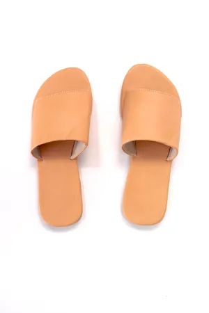 Plain Leather Slides In Skin