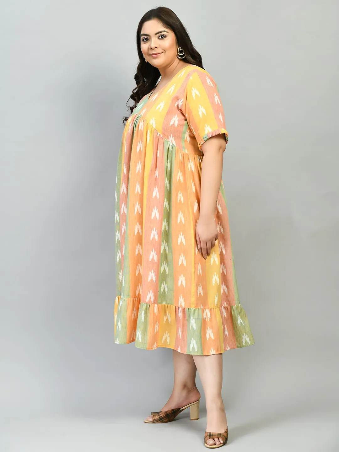 Plus Size Plus Size Multicolored Ikkat Dress