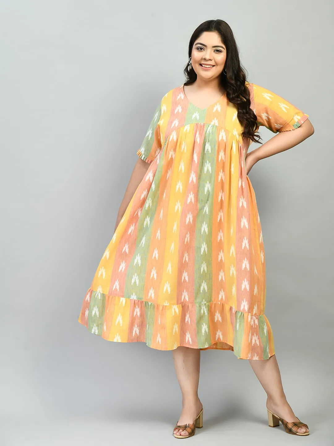 Plus Size Plus Size Multicolored Ikkat Dress