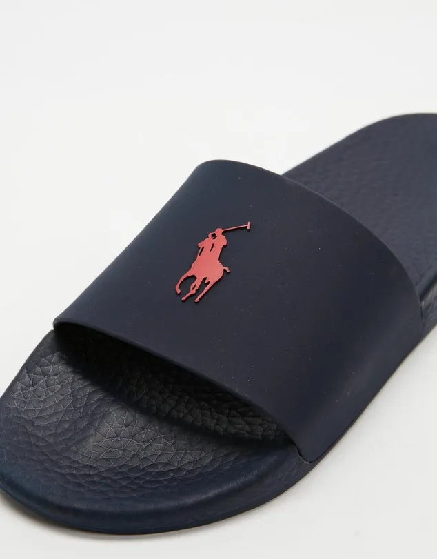 Polo Slide Sandals - Navy with Red Polo Pony